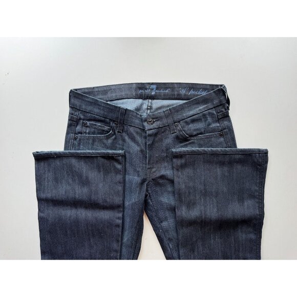 7 FOR ALL MANKIND Dark Rinse Embroidered Crystal "A" Pocket FlaredJeans, Size 27 - Picture 10 of 13